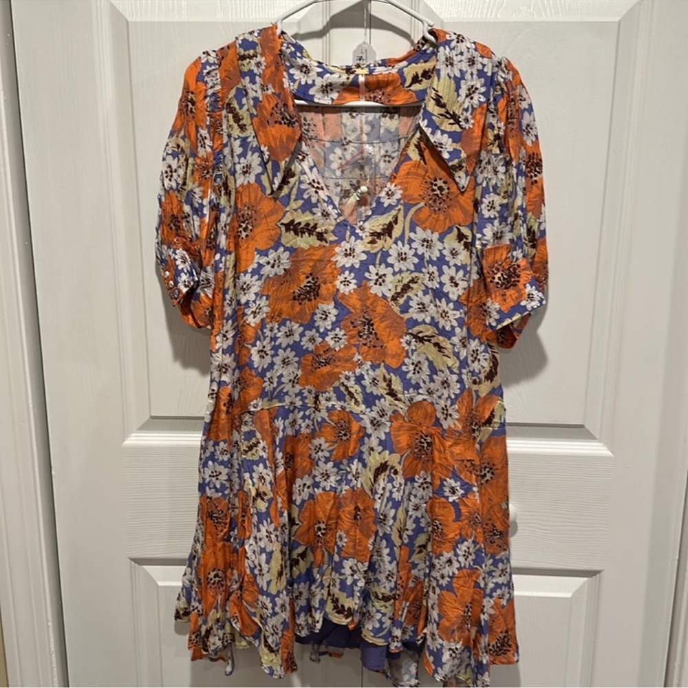 Free People Sugar Crush Floral Babydoll Mini Dress - Cobalt Combo Medium - Picture 7 of 8